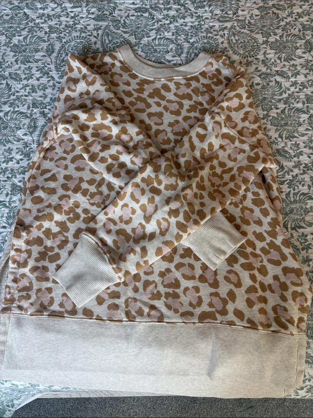 aerie Cream Pullover with Tan & Light Pink Leopard Print